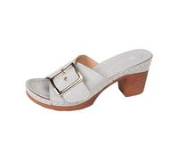 Orthopaedic Summer Shoes Sandals Women's Summer Mules Slippers Wedge Heel Leather Vintage Clogs & Mules Wedge with Heel Foot Bed Slides Peep Toe Platform, gray, 6 UK