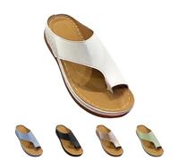 Orthopaedic Toe Sandals Women's Summer Slippers with Correction Strap for Hallux Valgus Open Toe Wedge Sandals Slip On Summer Shoes Open Front Slippers Elegant Casual Shoes, White, 7 UK