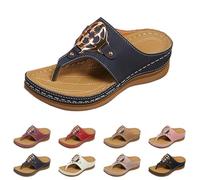 Orthopaedic Toe Separator Women's Wedge Mules Women's Summer Flip Flop Wedge Heel Beach Sandals Super Soft Platform Sandals Open Cap Summer Mules Slip On Women's Shoes for Mother's Day, navy, 4 UK