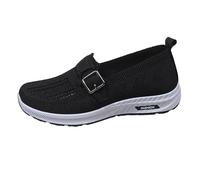 Orthopaedic Walking Shoes Women's Lightweight Wide H Hiking Shoes Mesh Breathable Fitness Shoes Memory Foam Trainers Slip On Running Shoes Without Laces Leisure Trainers with Buckle, black, 7 UK