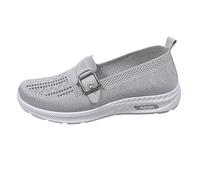 Orthopaedic Walking Shoes Women's Lightweight Wide H Hiking Shoes Mesh Breathable Fitness Shoes Memory Foam Trainers Slip On Running Shoes Without Laces Leisure Trainers with Buckle, gray, 36 EU