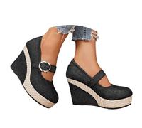 Orthopaedic Women's Espadrille Wedge Sandals Cross Strap Slingback Casual Summer Espadrille Sandals Wedge Heel Cross Strap Slingback Casual Shoes Offer Increased Comfort for Summer, black, 5 UK