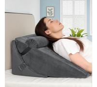 Orthopedic Bed Wedge Pillow, 3PCS Triangle Wedge Pillows Set with Headrest for Leg Elevation, After Surgery, Acid Reflux, Back Support, Adjustable Incline Cushion with Washable Cover (Plush Gray)
