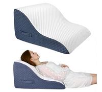 Orthopedic Bed Wedge Pillow, High-density Foam Triangle Wedge Pillows for Leg Elevation, After Surgery, Acid Reflux Back Support for Sitting Up in Bed, Incline Cushion with Washable Cover (White&blue)