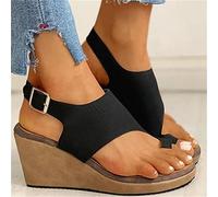Orthopedic Bunion Corrector Sandals Women's Orthopedic Correction Leather Ring Toe Casual Bunion Slippers Flat Sole PU Leather Shoes,Black,US6/EU37