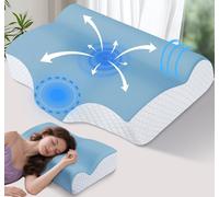 Orthopedic Cervical Pillow for Neck Pain Relief - Dual-Height Memory Foam with Neck Roll, Ergonomic Contour & Cooling Washable Cover - Support for Side, Back & Stomach Sleepers, Ice Blue