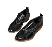 Orthopedic Comfort Loafers for Women, Retro Pointed Toe Leather Woven Texture Short Boots, Slip On Low Block Heel Ankle Boots for Casual Dressy Occasions (Black,6)