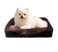 Orthopedic Egg-Shaped Sponge Dog Bed Small Size Dog with Sides, Removable Cover and Non-Slip Bottom (Brown, 24 * 18 * 6)
