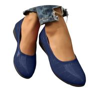 Orthopedic Flats for Women 2026,Fashion Arch Support Wedge Non Slip Shoes Comfortable Soft Solid Color Faux Leather Casual Flats Shoes Lightweight Elegant Closed Toe Ballet Loafer Shoes Blue