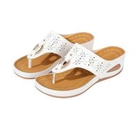 Orthopedic Flip Flops for Women UK Arch Support Comfortable Open Toe Wedge Sandals Non-Slip Lightweight Floral Toe Post Slippers Wide Fit Shower Beach Pool Rubber Slides 2026 Fashion Sliders White