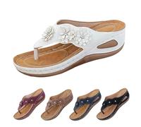 Orthopedic Flip Flops Women Arch Support, Wedge Waking Sandals for Women Slip on Wide Fit Sandals Adjustable Ankle Strap Shoes with Flowers decorative Platform Flip Flops slides