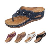 Orthopedic Flip Flops Women Arch Support, Wedge Waking Sandals for Women Slip on Wide Fit Sandals Adjustable Ankle Strap Shoes with Flowers decorative Platform Flip Flops slides
