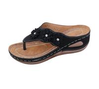 Orthopedic Flip Flops Women's Wedge Summer Sandals Floral Knot Arch Support Non-Slip Beach Shoes Soft Sole Toe Post Slip On Slippers Wide Fit Casual Walking Thong Sandal Fashion Slingback Sliders
