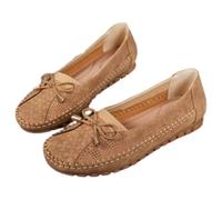 Orthopedic Leather Shoes, Lightweight Anti-Slip Breathable Sandals, Dressy Slip-On Bow-Knot Round Toe Loafers (Brown,6.5)