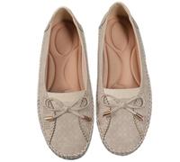 Orthopedic Leather Shoes, Lightweight Anti-Slip Breathable Sandals, Dressy Slip-On Bow-Knot Round Toe Loafers (Beige,5)