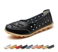 Orthopedic Loafers for Women, Orthopedic Loafers in Breathable Leather, Fashion Casual Portable Slip-On Flats Sandals (Black, Adult, Women, 7.5, Numeric, UK Footwear Size System, Medium)