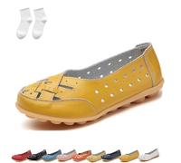 Orthopedic Loafers for Women, Women's Loafers & Moccasins,Hollow Out Comfortable Leather Round Toe Flats (Yellow, Adult, Women, 6, Numeric, UK Footwear Size System, Medium)