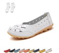 Orthopedic Loafers for Women, Women's Loafers & Moccasins,Hollow Out Comfortable Leather Round Toe Flats (White, Adult, Women, 6, Numeric, UK Footwear Size System, Medium)