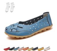 Orthopedic Loafers for Women, Women's Loafers & Moccasins,Hollow Out Comfortable Leather Round Toe Flats (Blue, Adult, Women, 5.5, Numeric, UK Footwear Size System, Medium)