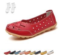 Orthopedic Loafers for Women, Women's Loafers & Moccasins,Hollow Out Comfortable Leather Round Toe Flats (Red, Adult, Women, 6, Numeric, UK Footwear Size System, Medium)