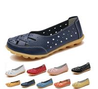 Orthopedic Loafers in Breathable Leather,Soft Sole Orthopedic Shoes, Summer Flats Sandals Slip-On for Women (dark blue, Adult, Women, 8.5, Numeric, UK Footwear Size System, Medium)