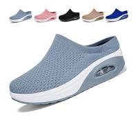 Orthopedic Mule Clogs for Women, Breathable Knit Slip on Backless Trainers Women, Comfortable Arch Support Slippers Open Back Sneakers (7.5,Light Blue)