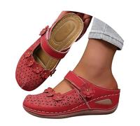 Orthopedic Mules Closed Toe Sandals for Women Size 4 Wide Fit Ladies Clogs with Adjustable Strap Comfortable Orthotic Sandals Summer Casual Slip on Backless Shoes Walking Wedges Sandles Red