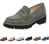 Orthopedic Platform Loafer for Women Slip On Round Toe Walking Shoes | Comfortable Low Top Suede Leather Loafers LightWeight Platform Round Toe Walking Shoes Casual Platform Chunky Loafer