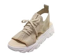 Orthopedic Platform Sandals for Women Summer Wide Fit Washable Lace Up Slingback Cut Out Sandal Ladies Walking Sandals Casual Thick Bottom Comfy Knit Sandals