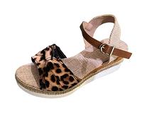 Orthopedic Platform Wedge Sandals for Women,Leopard Pattern Suede Butterfly Dew Toe Slope Heel Thick Bottom Sandals