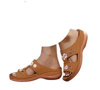 Orthopedic Sandal for Women,Sliders with Arch Support Wide Fit Leather Wedge Sandals Walking Shoes Ladies Slip On Open Toe Slides Fashion Fish Mouth Slippers Summer Comfy Mules
