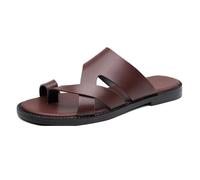 Orthopedic Sandals for Men, Men's Summer Leather Slip-On Fashion Split Toe Bunion Corrector Sandals, Stylish Waterproof Athletic Outdoor Flip Flops, for Hallux Valgus, Plantar Fasciitis(Dark brown,8 U