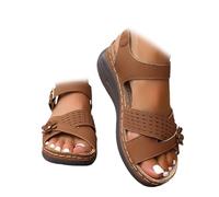 Orthopedic Sandals for Women 2025, Wide Strappy Arch Support Wedge Sandals, Comfortable Open Toe Slip-On Platform Shoes with Ankle Strap for Summer Walking Beach Travel Casual (Dark Brown,37)