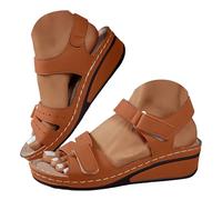 Orthopedic Sandals for Women 2026 Open Toe Ankle Strap Casual Shoes Arch Support Walking Shoes Wide Width Platform Beach Flat Sandals Platform Cushioned Plantar Fasciitis Recovery Shoe (2-Brown, 7)