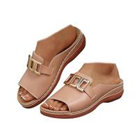 Orthopedic Sandals for Women,Arch Support Summer Sandals,Metal Buckle Strap,Comfortable Wide Width Walking Shoes,Beach Slides,Casual Shoes (Khaki,7)