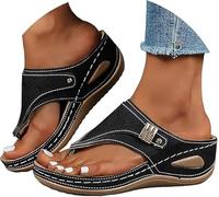 Orthopedic Sandals for Women Clip Toe Arch Support Flip Flops Summer Slip On Beach slippers (Black, 6.5 UK)