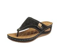 Orthopedic Sandals for Women Clip Toe Arch Support Flip Flops Summer Slip On Beach slippers (Black, 7 UK)