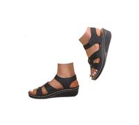 Orthopedic Sandals for Women Open Toe Adjustable Ankle Strap Wedge Sandals Summer Comfortable Wide Fit Low Heel Walking Sandal with Arch Support