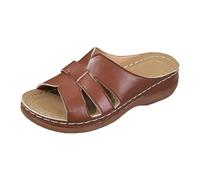 Orthopedic Sandals For Women Open Toe PU Leather Wedge Sandals Slides Casual Summer Beach Walking Sandals Comfortable Arch Support Lightweight Non Slip For Indoor Outdoor All Day Summer (Brown, 3.5)