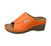 Orthopedic Sandals for Women Open Toe Slip On Platform Wide Fit Sandals Thick Comfort Sole Wedge Heels Lightweight Wedges Shoes for Casual Summer Wear and Lounging by the Pool Orange