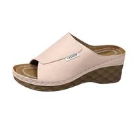 Orthopedic Sandals for Women Open Toe Slip On Platform Wide Fit Sandals Thick Comfort Sole Wedge Heels Lightweight Wedges Shoes for Casual Summer Wear and Lounging by the Pool Beige