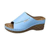 Orthopedic Sandals for Women Open Toe Slip On Platform Wide Fit Sandals Thick Comfort Sole Wedge Heels Lightweight Wedges Shoes for Casual Summer Wear and Lounging by the Pool Blue