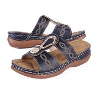 Orthopedic Sandals for Women,Sliders Sandals with Arch Support Wide Fit Leather Wedge Sandal Walking Shoes Ladies Bunion Correction Sandals Slip On Open Toe Slides Slippers Summer Comfy Mules UK