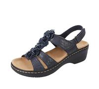 Orthopedic Sandals for Women Wide Fit Wedges Open Toe Low Heel Shoes Non-slip Summer Fashion Sandal Casual Breathable Flat Roman Sandals for Bunions Arch Support Retro Faux Leather Walking Shoes