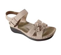 Orthopedic Sandals for Women Wide Fit Wedges Open Toe Low Heel Shoes Non-slip Summer Fashion Sandal Casual Breathable Flat Roman Sandals for Bunions Arch Support Retro Faux Leather Walking Shoes