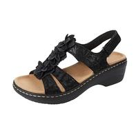 Orthopedic Sandals for Women Wide Fit Wedges Open Toe Low Heel Shoes Non-slip Summer Fashion Sandal Casual Breathable Flat Roman Sandals for Bunions Arch Support Retro Faux Leather Walking Shoes