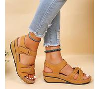 Orthopedic Sandals Women Plantar Fasciitis, Casual Summer Soft & Comfortable Wide Fit Orthotic Open Toe Ladies Wedge Easy Fasten Sandal Outdoor Anti-Slip Platform Beach Shoes