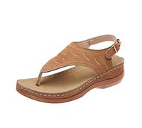 Orthopedic Sandals Women, Wedge Sandals for Women UK Summer Ladies Leather Sandal, Orthotic Arch Support Flip Flops Womens Slippers, Wide Fit Open Toe Buckle Ankle Strap Platform Wedge Sandals