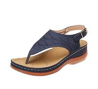 Orthopedic Sandals Women, Wedge Sandals for Women UK Summer Ladies Leather Sandal, Orthotic Arch Support Flip Flops Womens Slippers, Wide Fit Open Toe Buckle Ankle Strap Platform Wedge Sandals