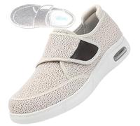 Orthopedic Shoes for Men Diabetic for Slip on Walking Disability for Swollen Feet Hook & Loop Slippers for Extra Wide Width Adjustable Closure Sneakers Lightweight Anti Sneaker(Beige,3.5 UK)